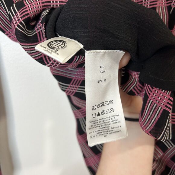 Ganni Blouse Plaid Blouse Top Black Pink Mock Neck Fitted - Size EU 42 US 10/12 - Picture 9 of 15